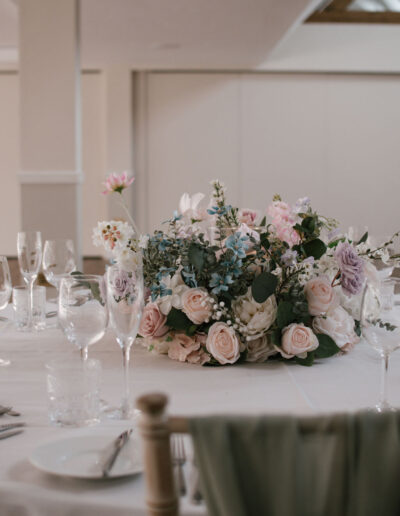 Blush, lilac and blue centrepiece